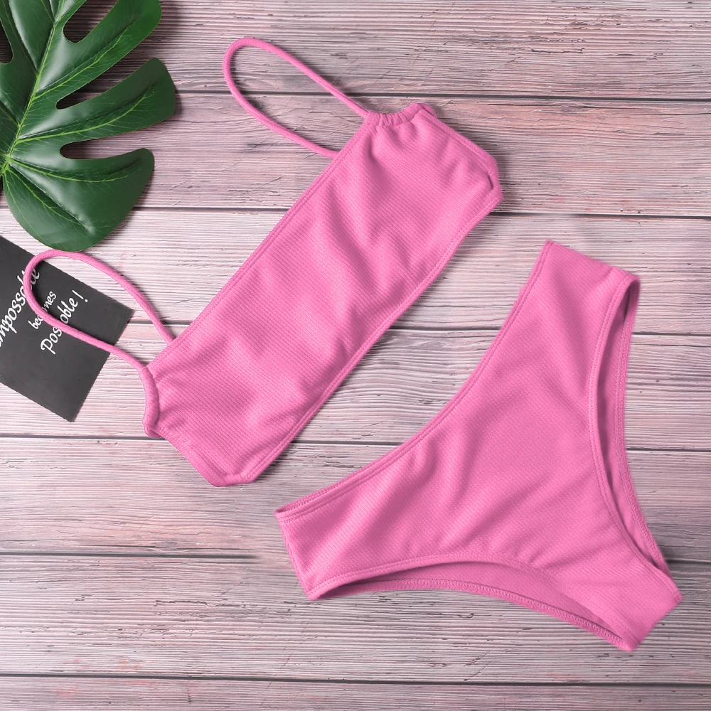 Conjunto de Bikini con realce para mujer, traje de baño Sexy con Tanga, Color puro, ropa de playa para verano