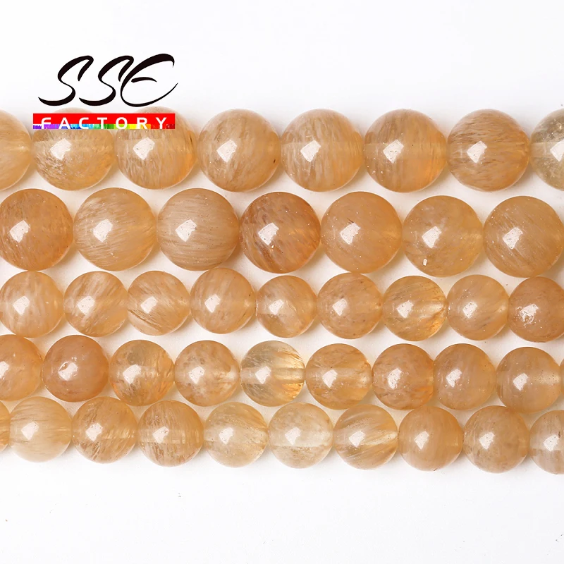 Natural Stone Smooth Citrines Quartz Beads Round Loose Beads 4 6 8 10 12 MM For Jewelry Making Diy Bracelet Accessories 15