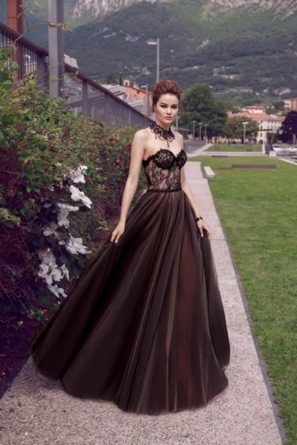 2021 A-line Black Nude Gothic Long Colorful Wedding Dresses Strapless Floor Length A-line Non White Bridal Gown With Color 1950