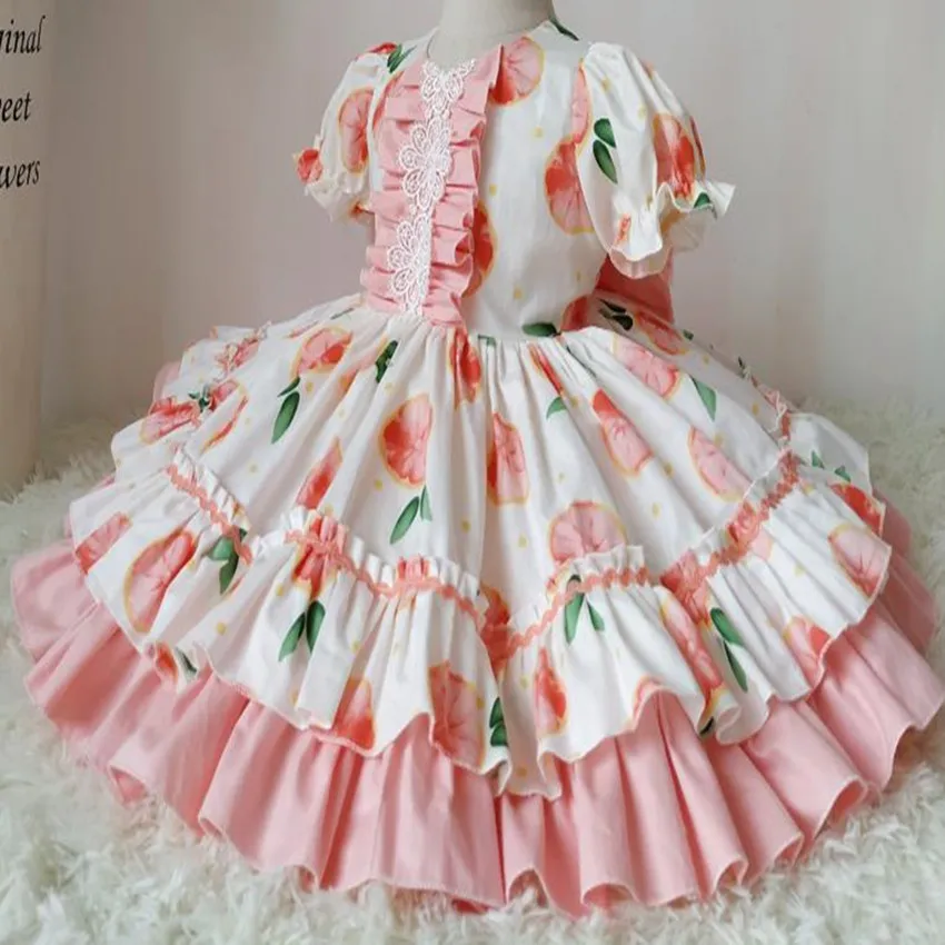 Baby girl Vintage summer Spanish England printed lolita dress kids puff sleeve court Turkey ball gown dress