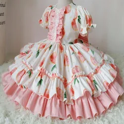 Baby girl Vintage summer Spanish England printed lolita dress kids puff sleeve court Turkey ball gown dress