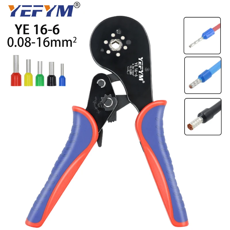 Ferrule Terminal Connectors Hexagon Crimping Pliers YE 16-6 0.08-16mm²/30-5AWG Large Range Size Ratchet Electrical Tools YEFYM