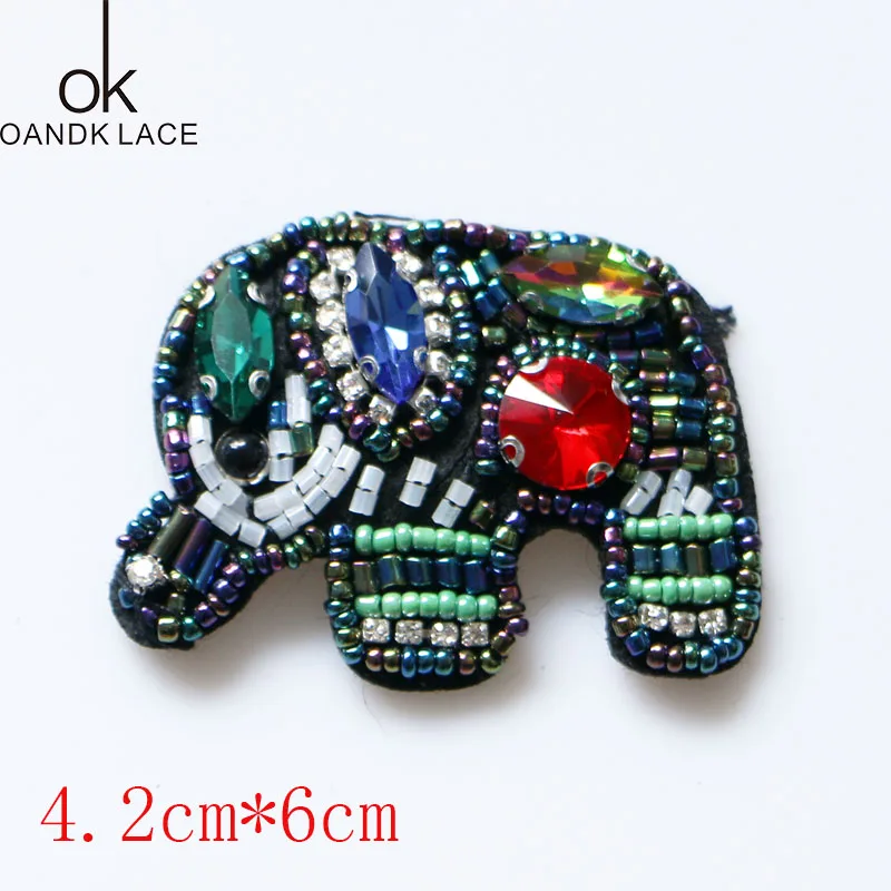 Beaded Rhinestone Elephant Patch for Clothing Sewing on Beading Applique Brooch Crystal Patches for Jackets Bags DIY Apparel