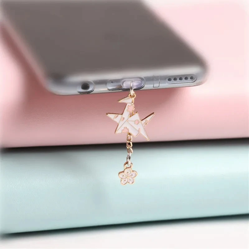 Cartoon Anti Dust Plug Charm Kawaii Anime Charge Port Plug Thousand Paper Cranes Mobile Phone Dust Plugs Cap Cute For iPhone