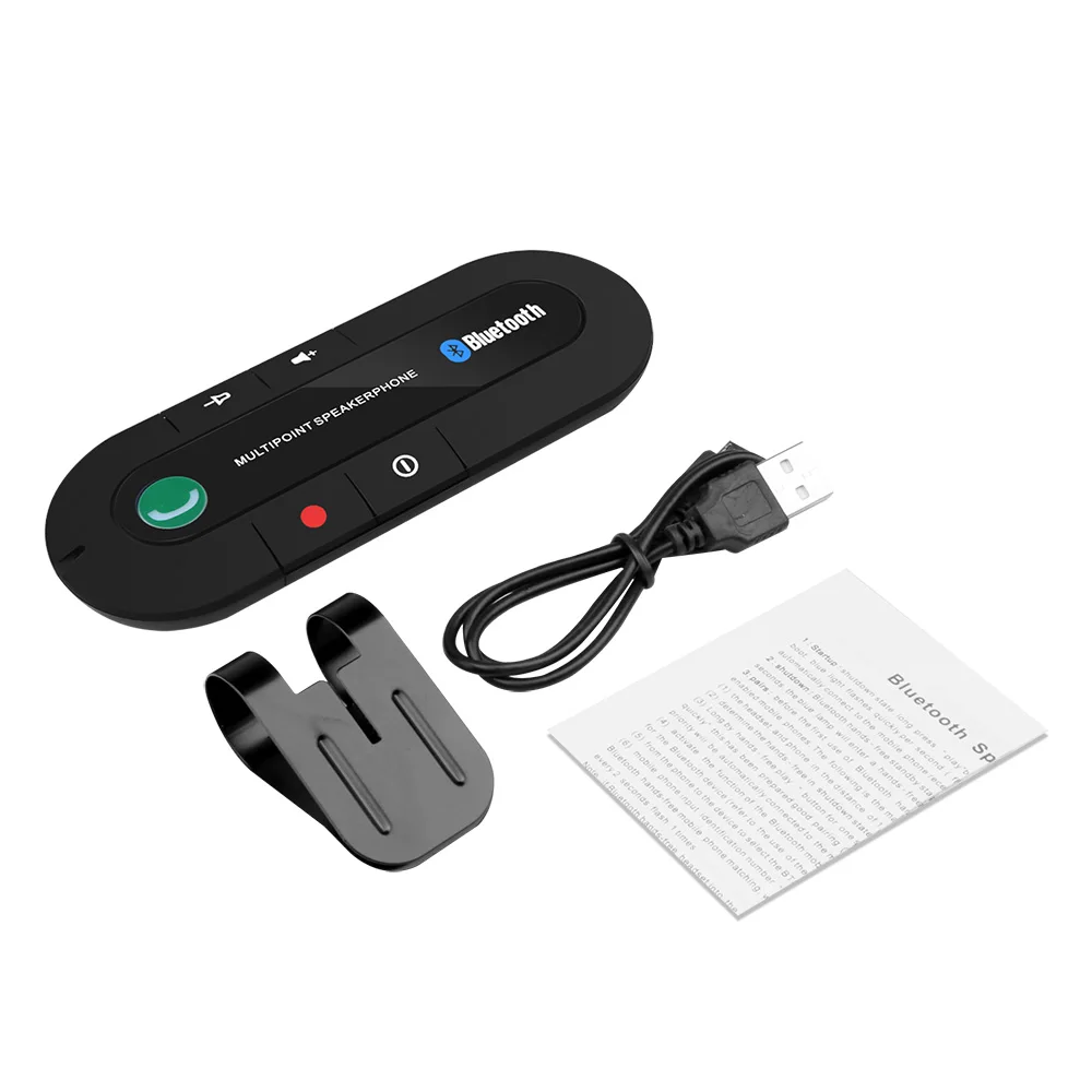 Mini Sun Visor Clip Bluetooth speakerphone Audio MP3 Music Receiver Car Kit Wireless Handsfree Speaker phone Adapter for phone