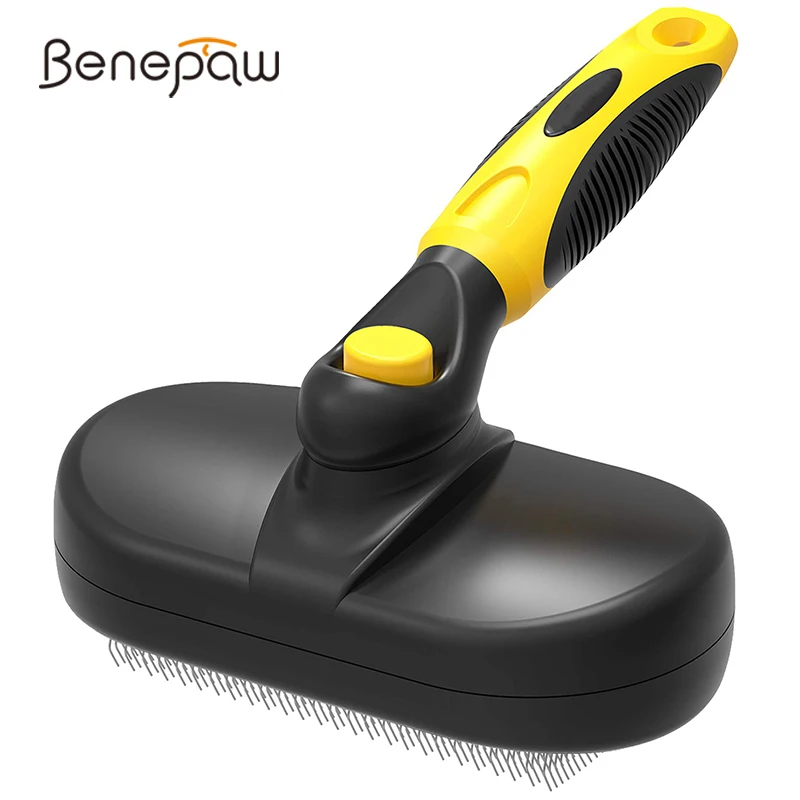 Benepaw Self Cleaning Dog Grooming Brush Skin-friendly Comfortable Anti-slip Handle Pet Comb Removes Loose Hair Mats Tangles