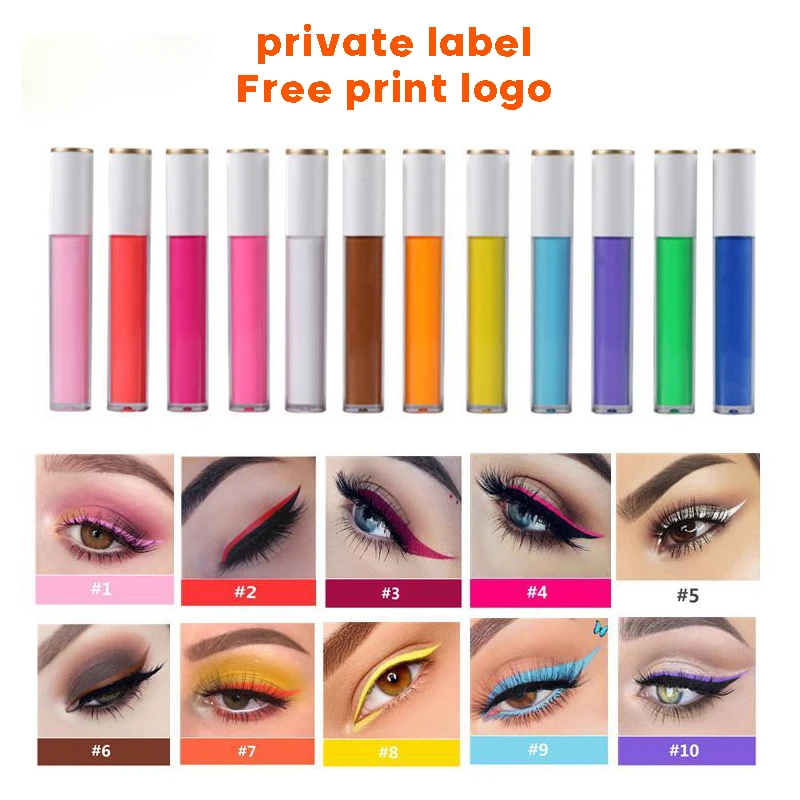 

New Neon Green Liquid Eyeliner Pencil Waterproof Makeup Liquid Eye Liner Blue Green Yellow Eyes Cosmetics Pen Free print logo