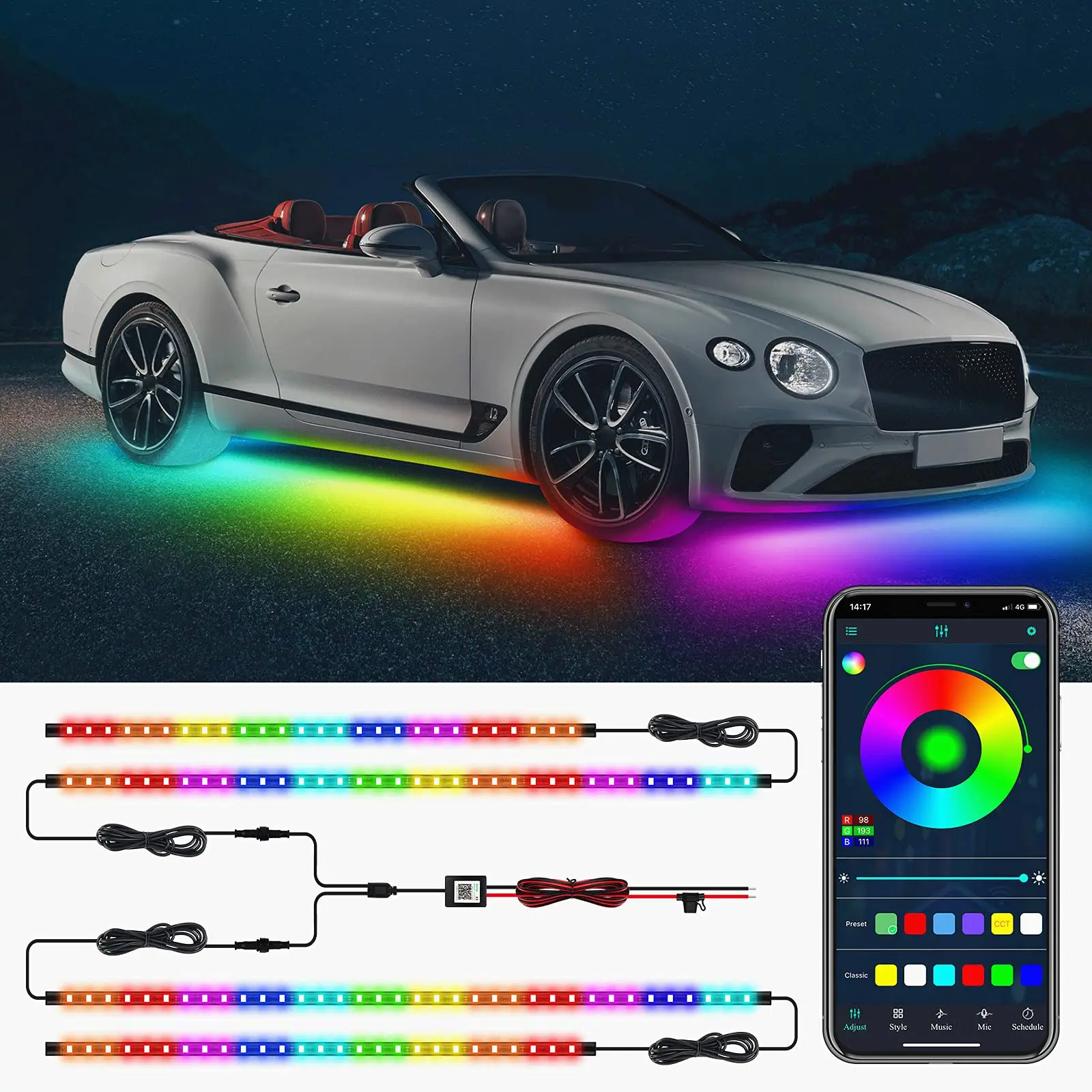 

Car Bottom Streamer Colorful Ambient Light Rgb App Remote LED Decoration Modeling Atmosphere Neon Light Bar 12v Auto Accessories