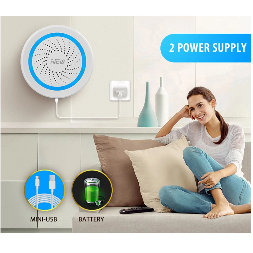 Sirena de alarma inalámbrica NEO COOLCAM z-wave Plus, domótica, alimentada por batería, UE, 868,4 MHz, Sensor de alarma de sirena ZWave