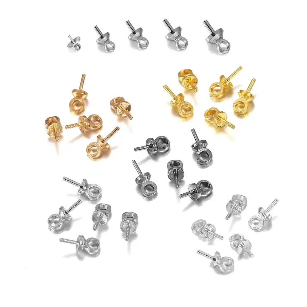 1 Bag Brass Half hole Charms Pins Pendant Screw Eye Pin Bail For Charms Pearl Pendant Connector Top Drilled Jewelry Accessories