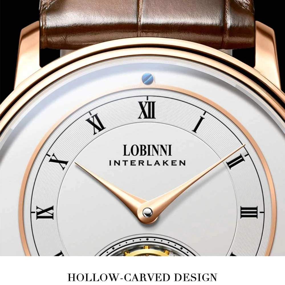 LOBINNI Men Tourbillon Watch Men Watch Top Luxury Brand Automatic Mechanical Wristwatch Sapphire Skeleton Dial Leather Strap