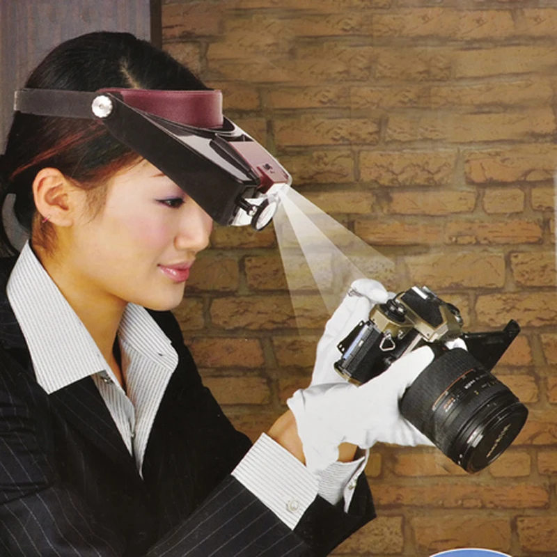 Helmet Style Magnifier Glasses LED light 10X Repairs Reading Optical Glass Tool Lamp Head Magnifier Loupe 1.0/1.5/3.5/10X
