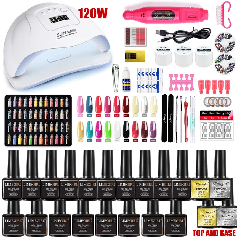 Limegirl Manicure Set for Nail Set With UV LED LAMP Gel Nail Polish Set Kit Electric Nail Drill Manicure Sets Nail Tools Kit