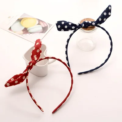 New Fashion Variety Chiffon Bowknot Polka Dot Rabbit Ears Headband