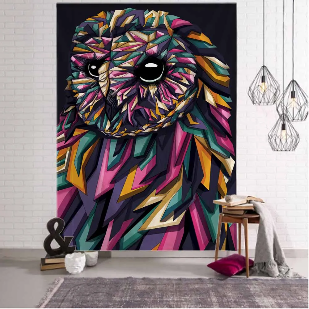 

Animal art 3D printing tapestry owl wall hanging psychedelic hippie bohemian aesthetics home wall decoration 9 sizes
