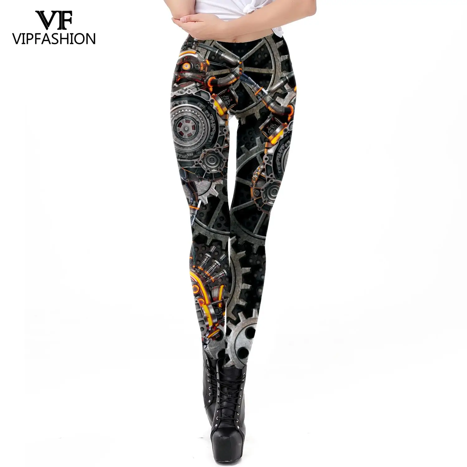 VIP FASHION Women Leggings Punk 3D Print Mid-Waist Pants Summer Sexy Skinny Tights Girl Casual Trousers Elastic Cosplay Leggings