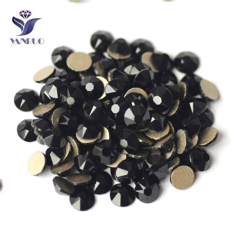 YANRUO 2088NoHF All Sizes Jet Flatback Glass Stones Non Hotfix Strass Crystal DIY Black Rhinestones For Nail Art Decorations