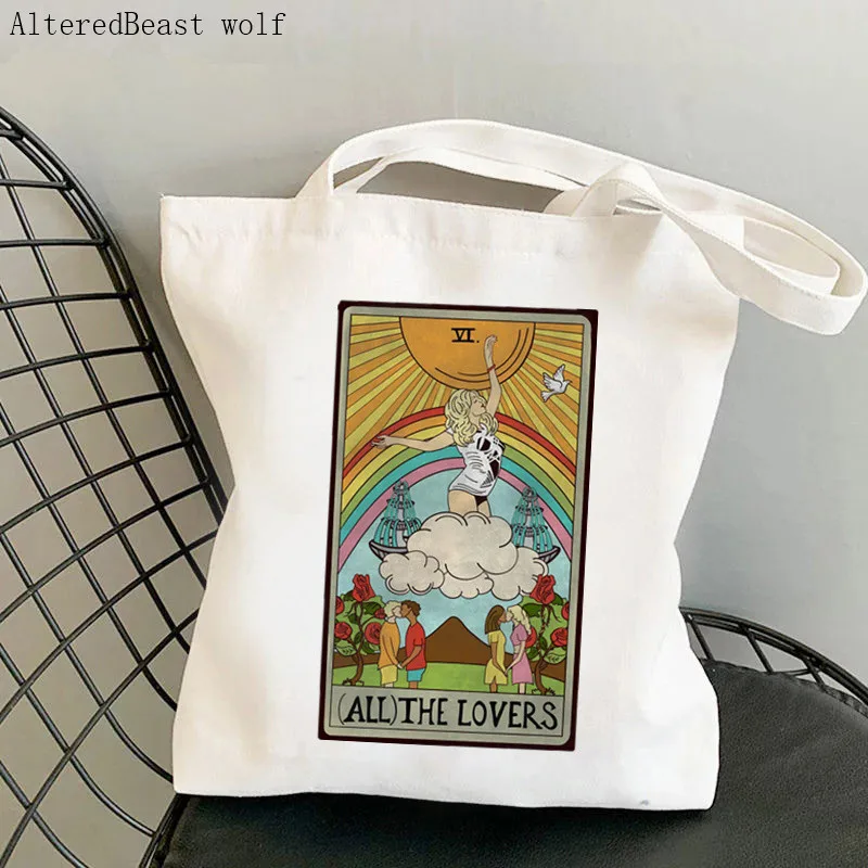 Women Shopper bag The High Priestess Tarot Card Bag Harajuku Shopping Canvas Shopper Bag girl handbag Tote Shoulder Lady Bag