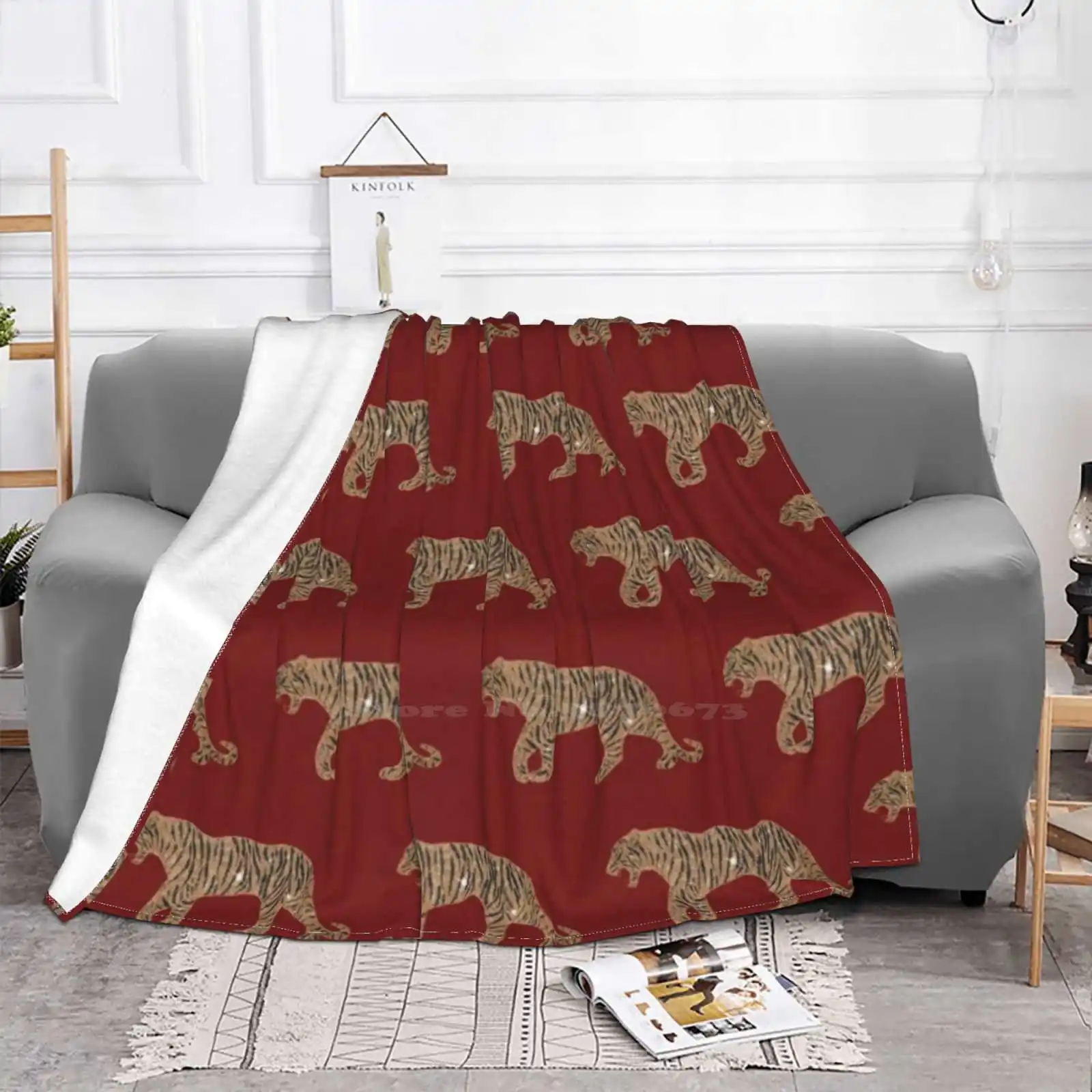 Gold Black Red Glitter Tiger Pattern Air Conditioning Blanket Soft Throw Blanket Tiger Animal Pattern Fire Engine Red Gold