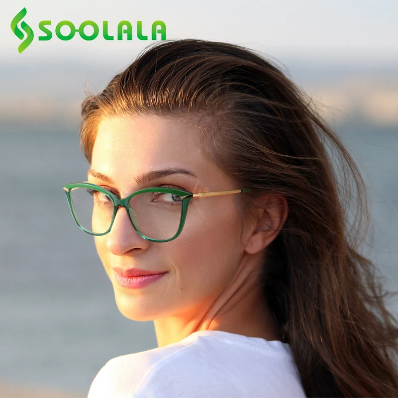 

SOOLALA 2021 Spring Hinge Cat Eye Blue Light Blocking Reading Glasses Women Ladies Alloy Farsighted Presbyopic Woman Eyeglasses