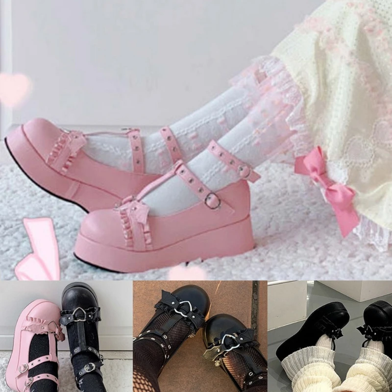 Scarpe con zeppa piattaforma donna INS Hot Cosplay Lolita pompe da donna giapponesi pompe da pipistrello angelo Kawaii scarpe da Cosplay