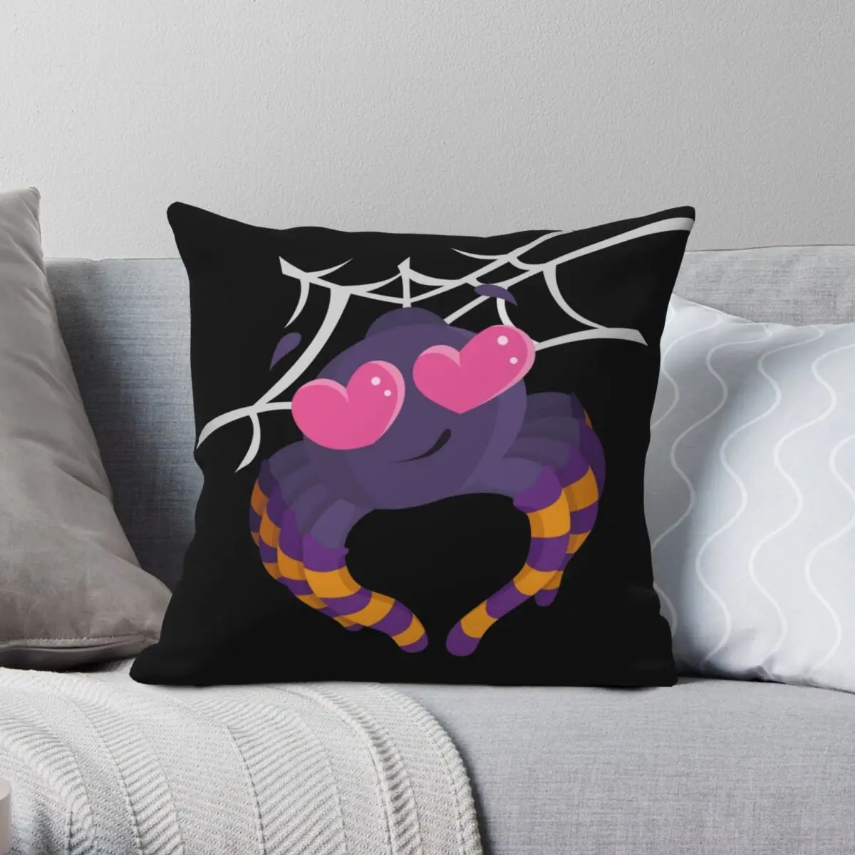 A Love Spider Descending From Web Square Pillowcase Polyester Linen Velvet Creative Zip Decor Home Cushion Cover Wholesale 45x45