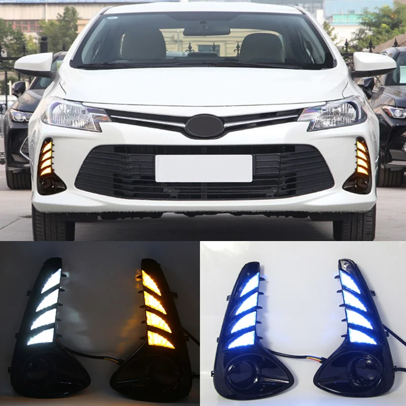 1 Pair DRL LED Fog Lamp For Toyota Vios 2020 2021 Car Daytime Running Light Turn Signal Light 2-Color