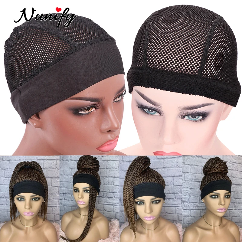 Wig Caps For Making Crochet Braiding Wigs Big Hole Mesh Headband Wig Cap Black Hair Net Stretch Dome Cap With Edge Hair Wrap