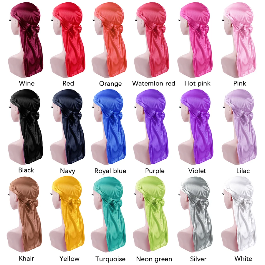 ราคาถูก Silky Durags ผ้าพันคอหมวก Durag Do Doo Rag สำหรับผู้ชาย/ผู้หญิงคลื่นหมวกยาวพิเศษ-Tail Headwrap chemo หมวกโจรสลัด Wrap หมวก