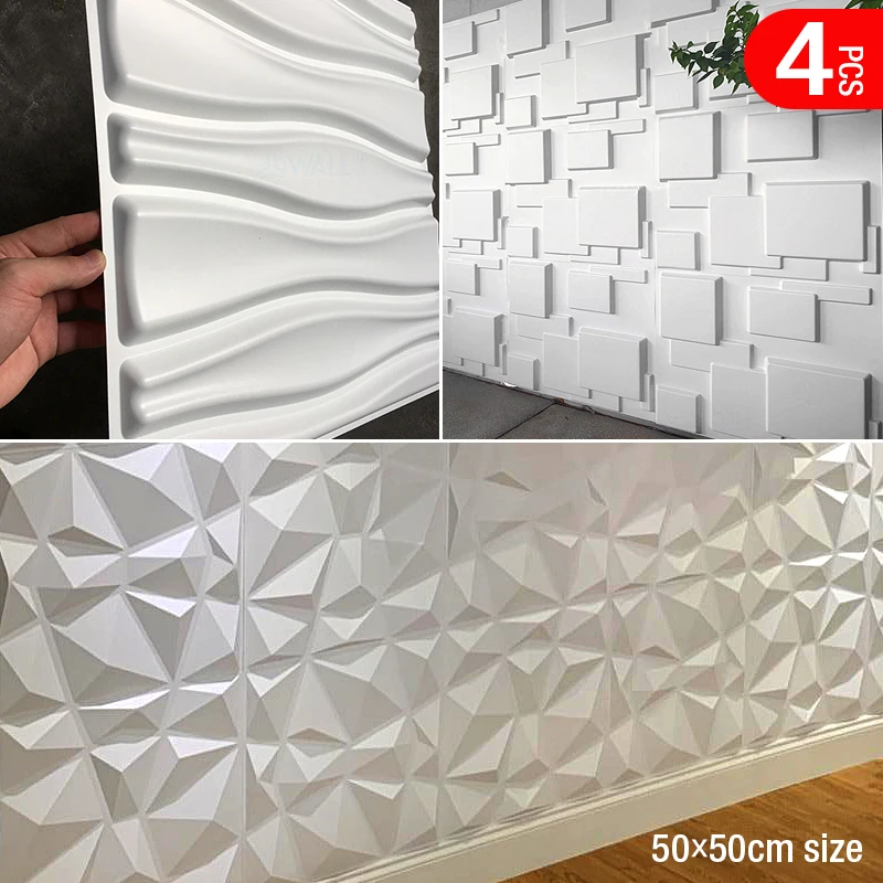 

3.3ft/1m 4PCS 50x50cm Decorative 3D Wall Panels in Diamond Design 3d wall sticker Wallpaper Mural Tile-Panel-Mold waterproof