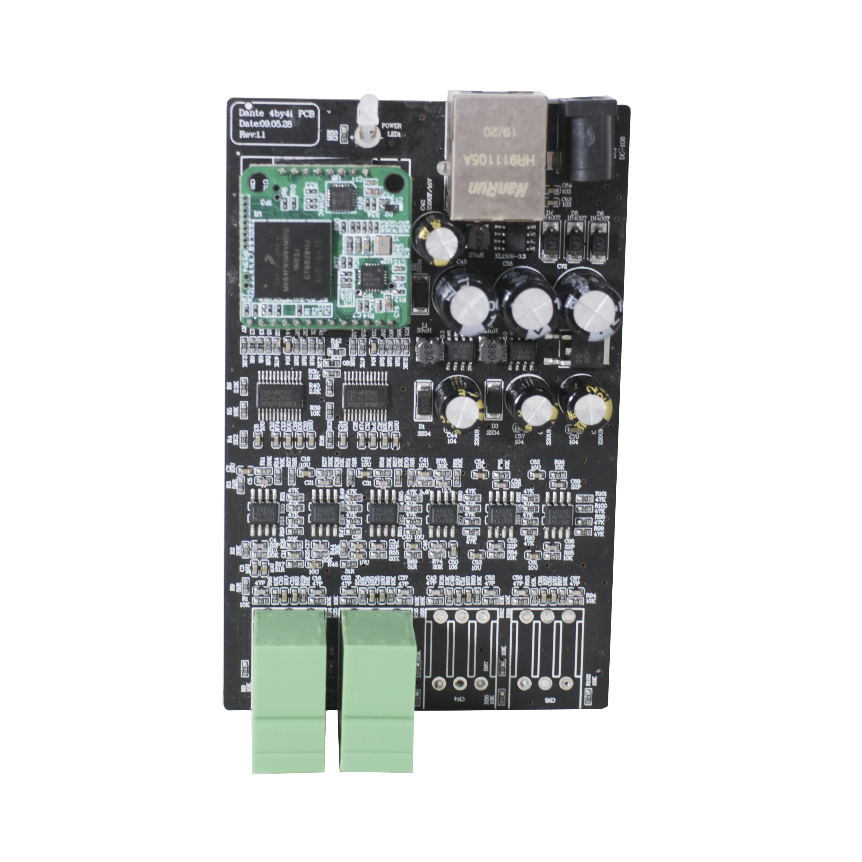 Professionelle Dante Audio IP Netzwerk PCB 2 In 2 Out Dante Transmitter Konverter Leiterplatte, Unterstützung 12VDC Power