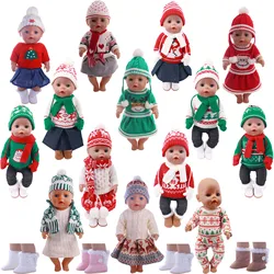 43Cm Rebirth Doll Clothes Christmas Suit Christmas Pattern Printed Clothes Solid Color Boots  Doll Accessories Christmas Gifts