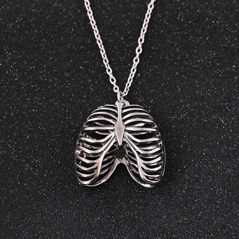 Fashion Gothic Rib Cage Necklace Anatomical Skeleton Heart Goth Punk Unique Retro pendant necklace Jewelry for men/women