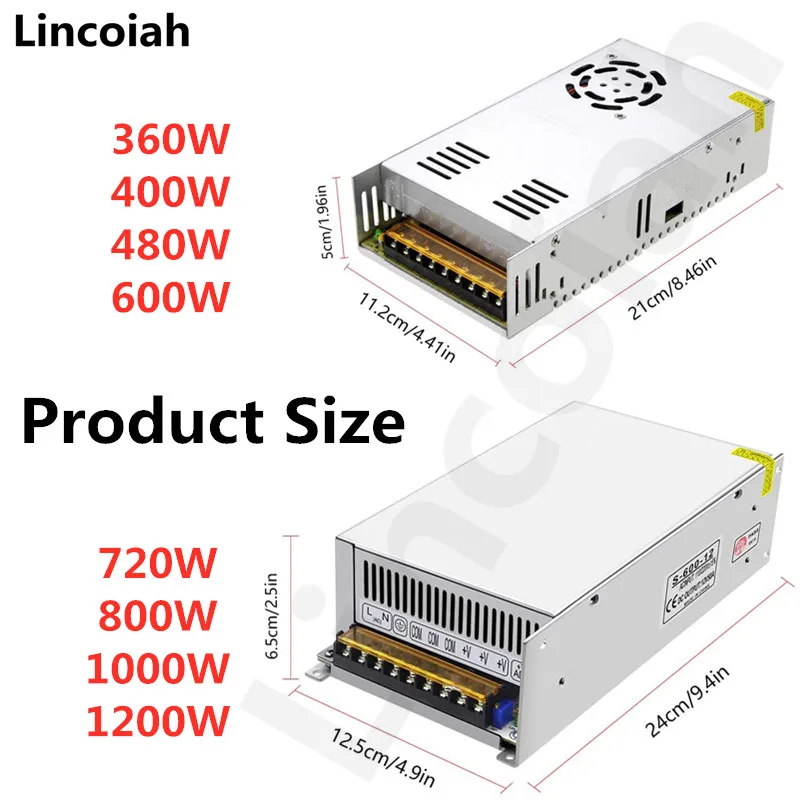 LED power supply 12V 24V 36V 48V 360W 400W 480W 600W 720W 800W 1000W 1200W Switching Power Supply Source Transformer AC DC SMPS