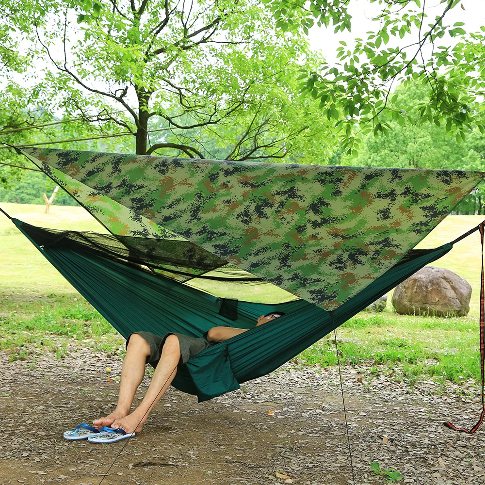 

Portable Camping Hammock With Mosquito Net And Rain Fly Tarp Canopy Nylon Double Hammock Hiking Patio Outdoor Stuff 1-2 Person