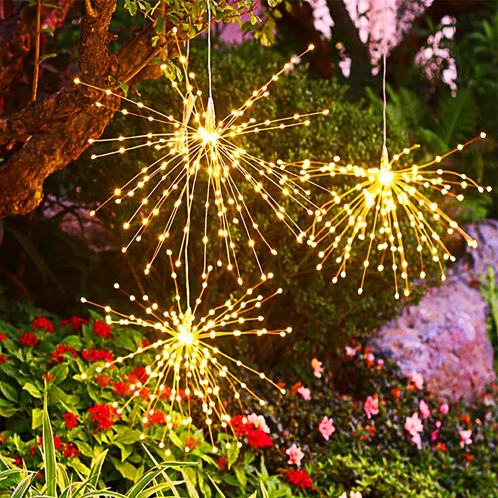 

120/200LED Solar Light Outdoor DIY Fairy Fireworks LED String Light Waterproof 8 Modes Decorated Shop Holiday Party Garden Light