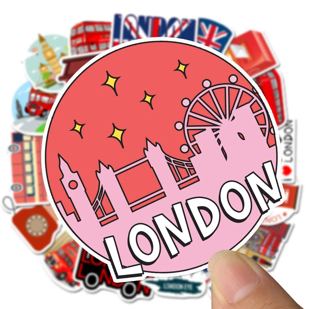 10/30/50PCS classic red bus phone booth, London, England, red laptop suitcase phone sticker decoration boy toy wholesale