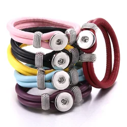 New Snap Jewelry Handmade Braided Leather Snap Button Bracelet Bangles Fit 18mm Snaps Buttons Charms Bracelet For Women