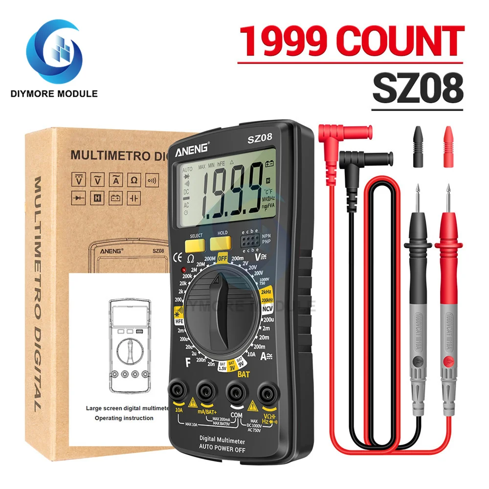 ANENG SZ08 Digital Multimeter Ultra-thin storage Professional Multimetro Auto Voltmeter AC DC 220V Resistance Handhold Testers