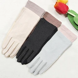 Guantes de algodón antideslizantes para mujer, protección solar, pantalla táctil, cortos y finos, para conducir, Verano