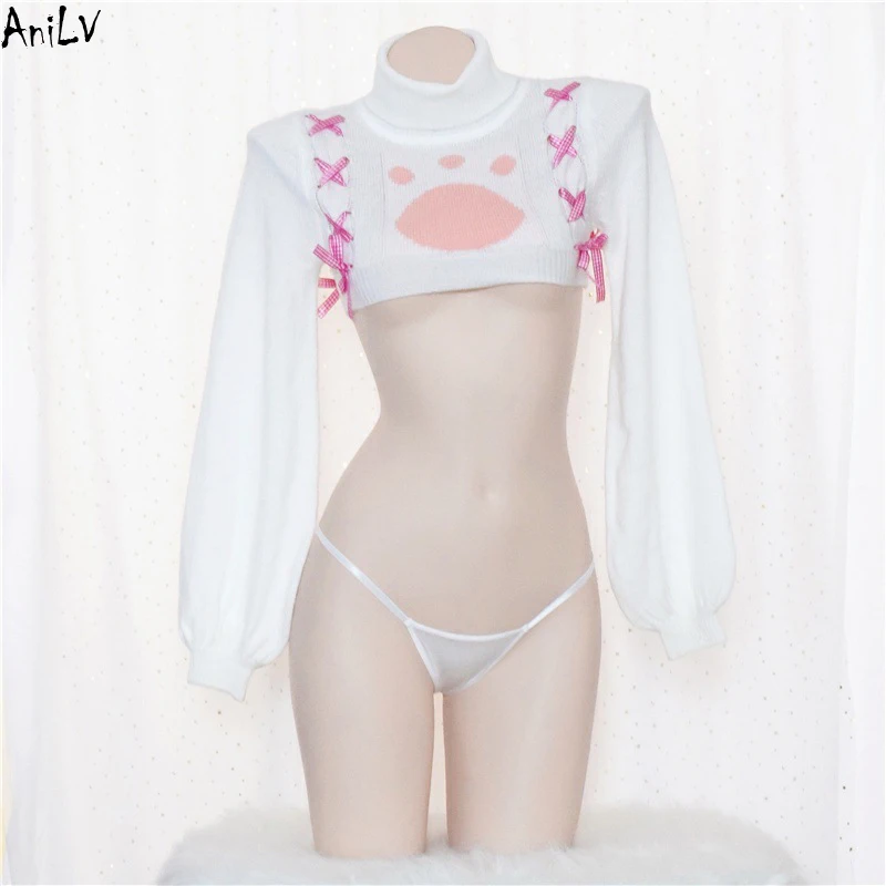 AniLV Cartoon Anime Kawaii Cute Cat Paw Turtleneck Sweater Swimsuit Costume Lolita Gir Pajamas Uniform Pool Party Cosplay