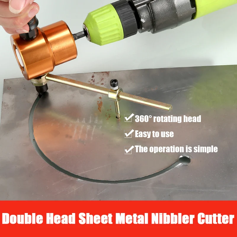 

Premum Metal Cutting Machine 160A Double Head Sheet Metal Nibbler Cutter for Drill 360 Degree Adjustable Metal Electric Cutter