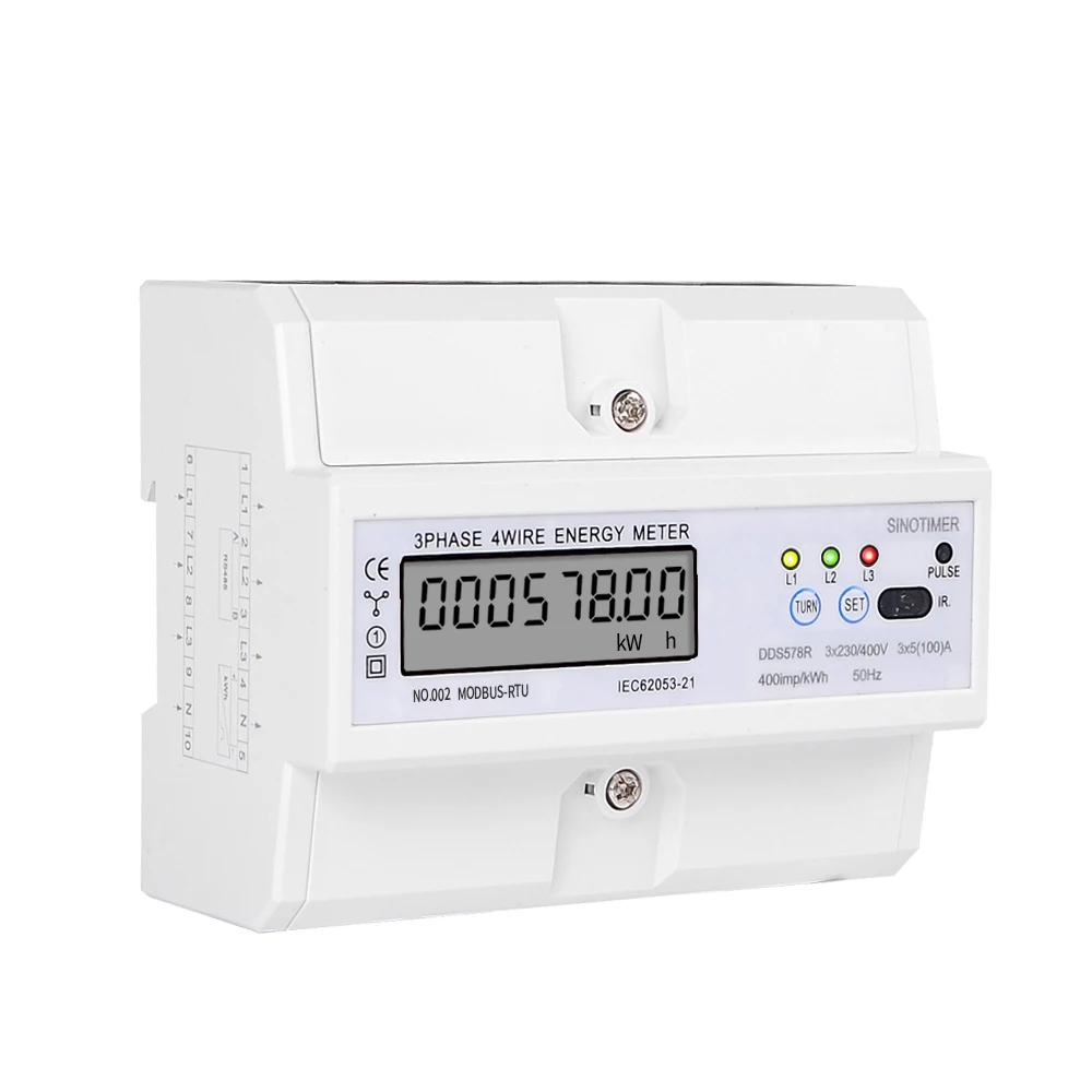 RS485 Modbus Rtu DIN Rail 3 Phase 4 Wire LCD Digital Wattmeter Electronic Power Consumption Energy Meter 5-100A 380V AC 50Hz