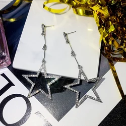 2024 New Fashion Crystal Rhinestone Hollow Five-pointed Star Hanging Earrings Ladies Fashion Jewelry Dangle Earrings