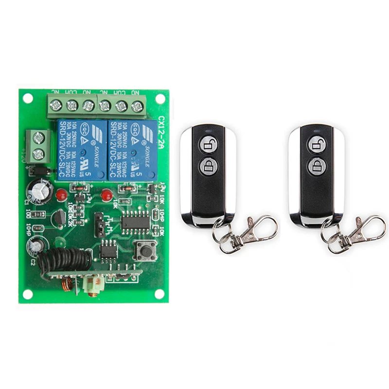 433Mhz RF Remote Control Circuit Universal Wireless Switch DC 12V 24V 2CH rf Relay Receiver and Keyfob Transmitter for Garage