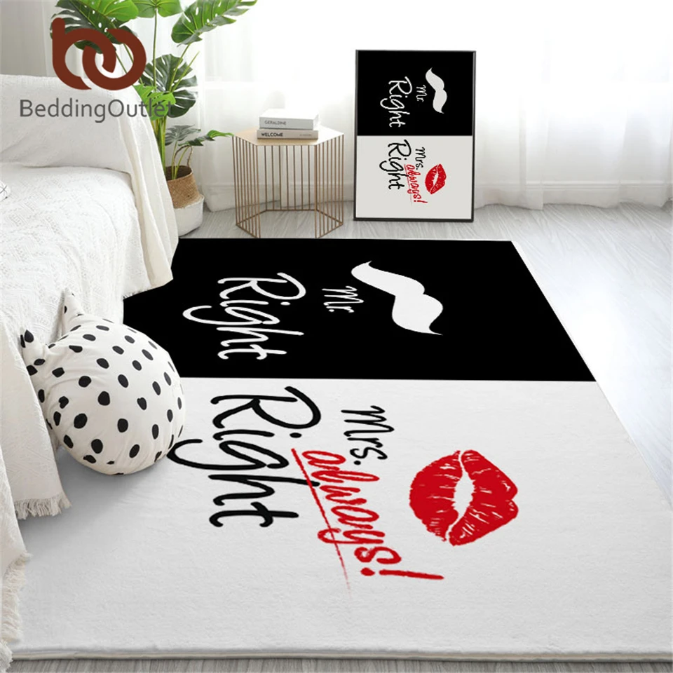 

BeddingOutlet Mr and Mrs Large Carpet for Living Room Mr Right Floor Mat Moustaches Red Lips Area Rug for Couple Room Dropship