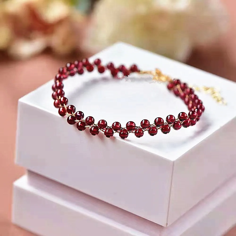 Natural Red Garnet Bead Bracelet For Women Natural Stone Handmade Charm Bracelets Yoga Meditation Jewelry Friendship Gifts