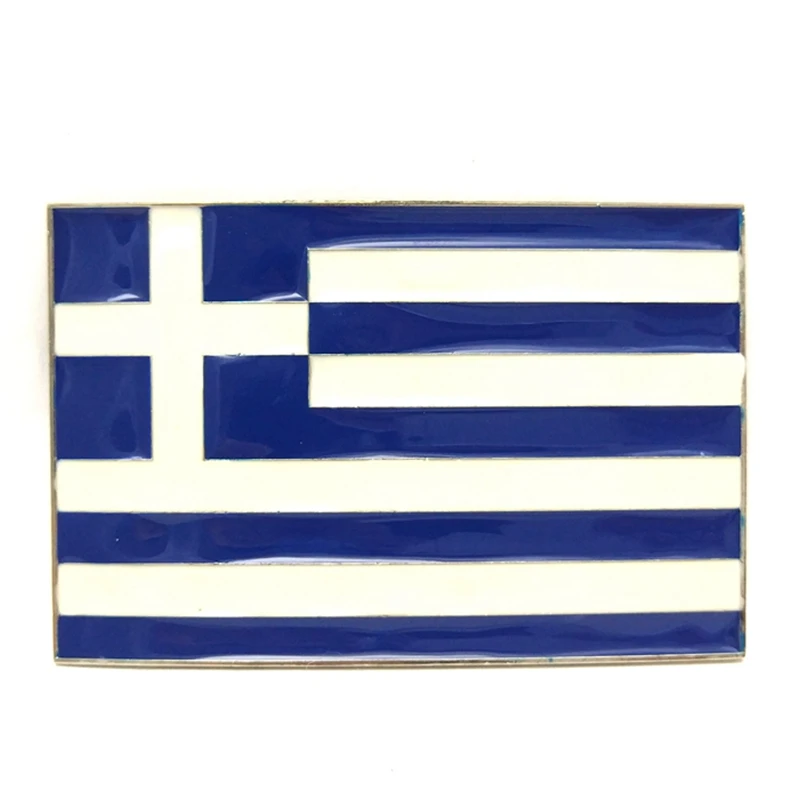 青-白のストライプギリシャ旗長方形メタルベルトバックル男性少年のための西部のカウボーイdiyアクセサリードロップ配送ようこそ