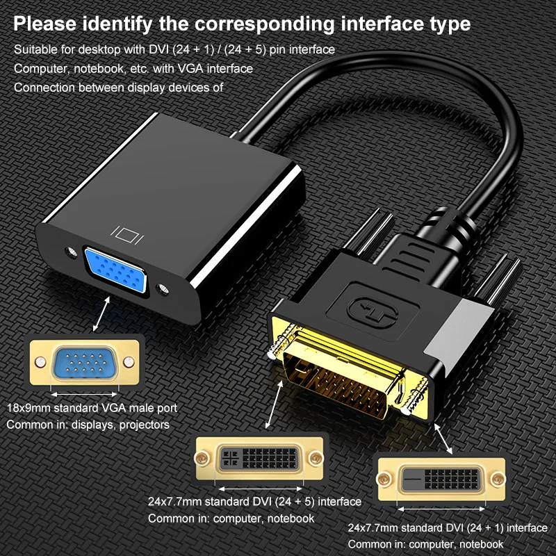 DVI to VGA Adapter Male to Female Full HD 1080P DVI-D to VGA Converter 24+1 25Pin to 15Pin Adapter Cable for PC Computer Monitor