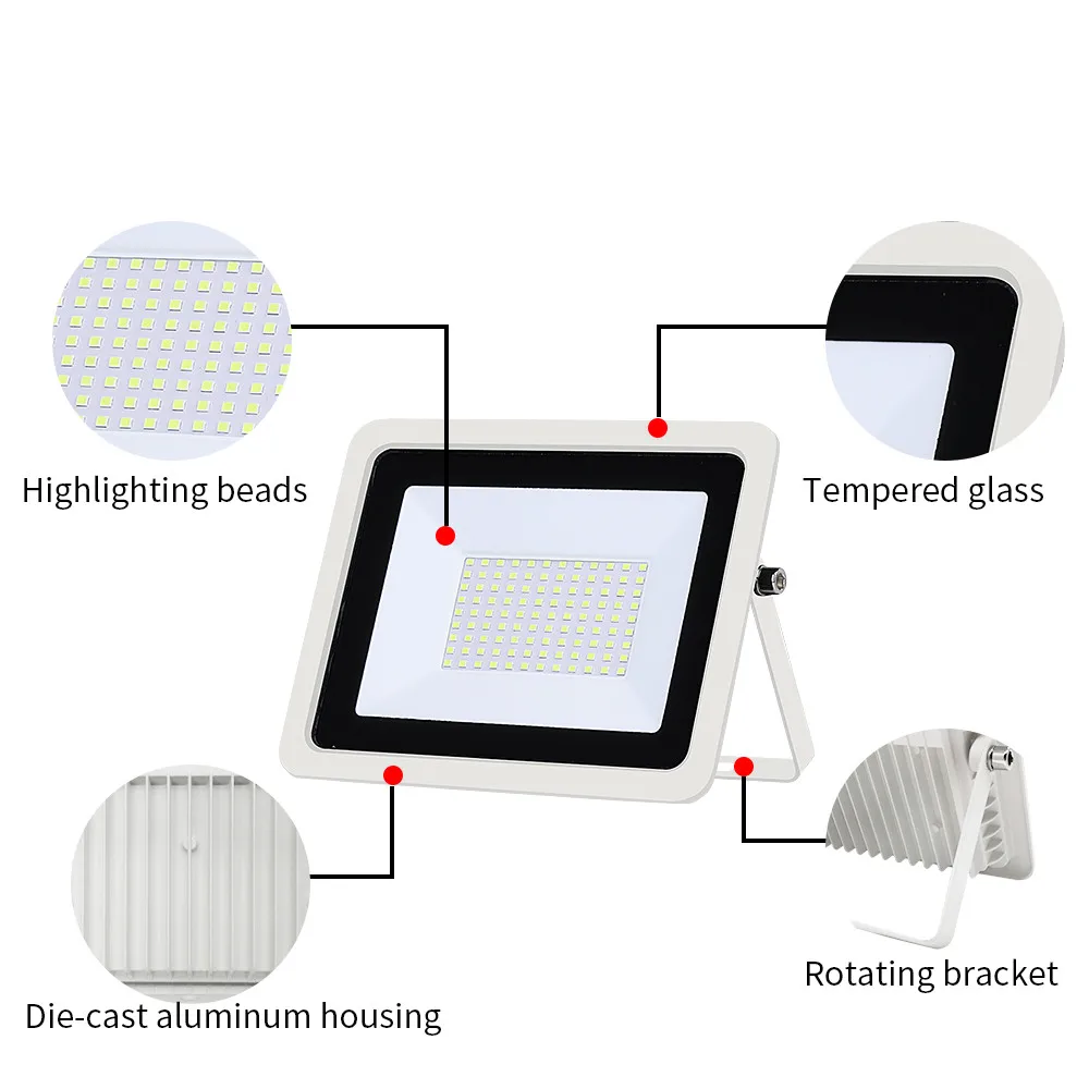 LED 투광 조명 100 개, 10W 20W 30W 50W W AC220V 반사경 투광 조명 IP68 방수 야외 조명 정원 광장 스포트라이트